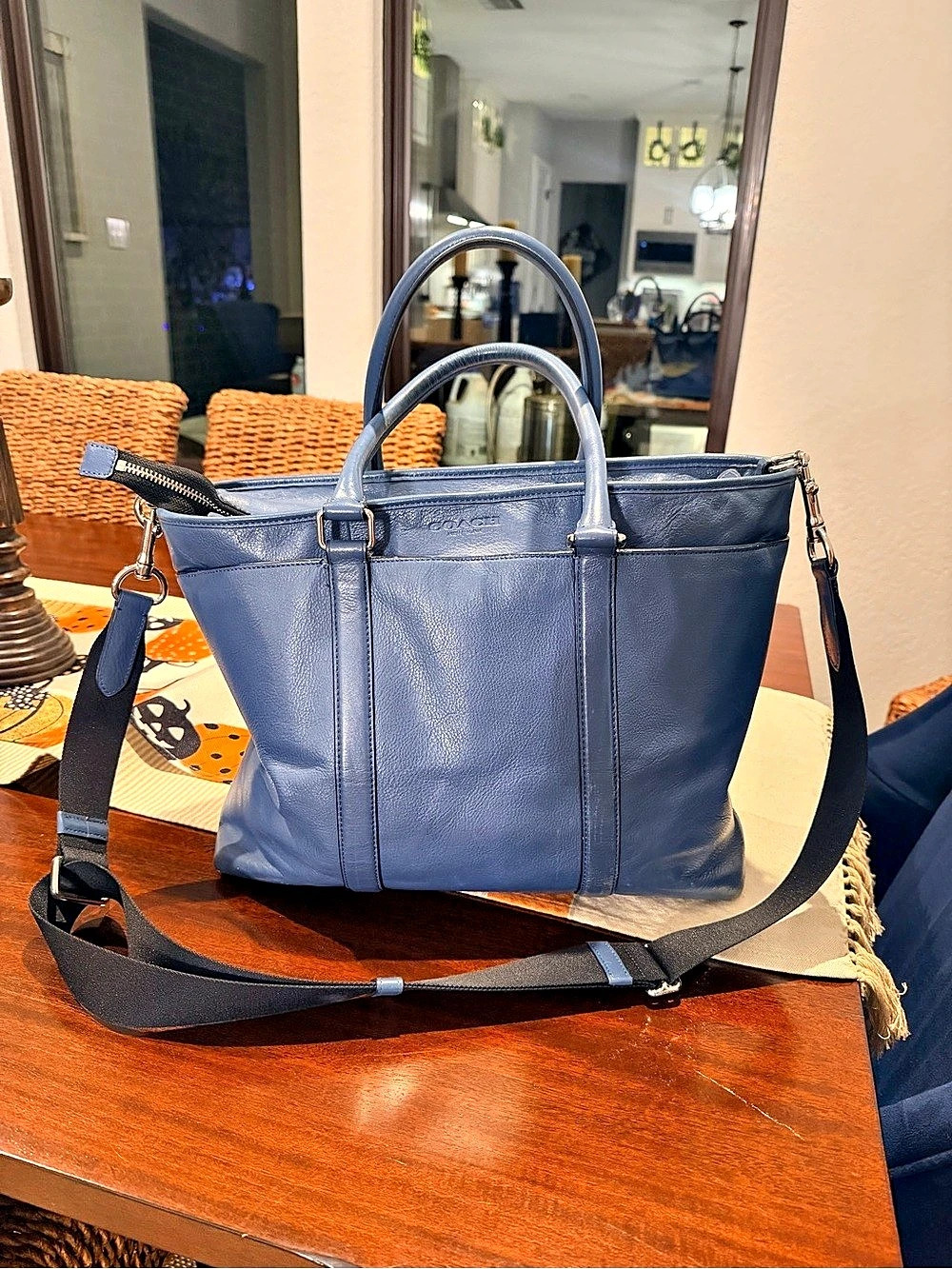 Coach Metropolitan Soft Tote Leather Tote Bag in Blue